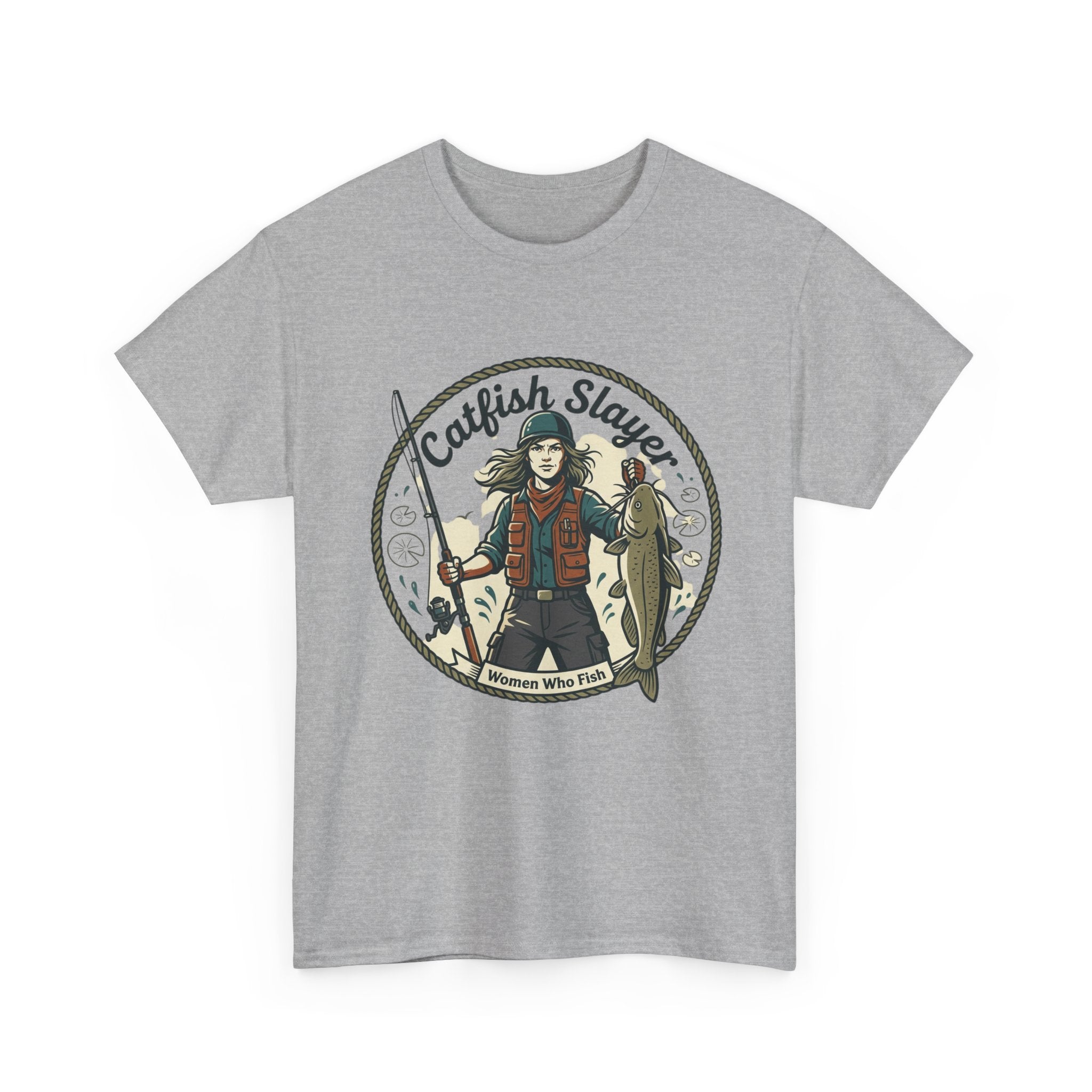 Catfish Slayer Fishing T‑Shirt — Fisherman Angler Graphic Tee