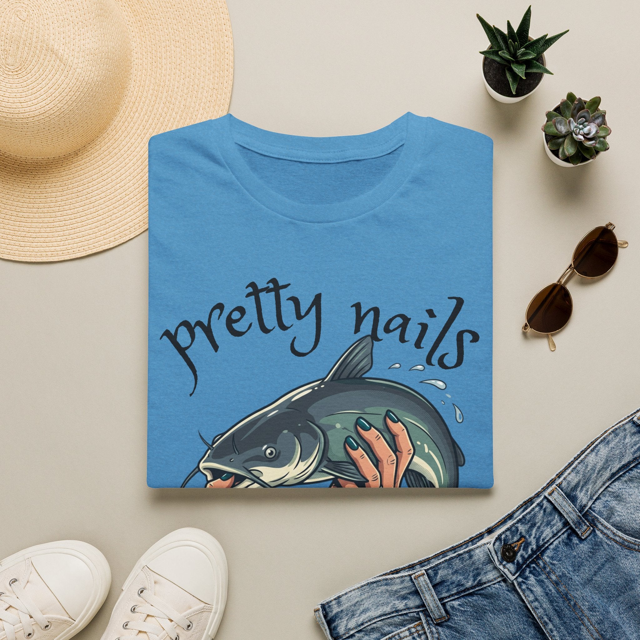 T-Shirt — “Pretty Nails, Catfish Tails” Fishing Graphic Tee