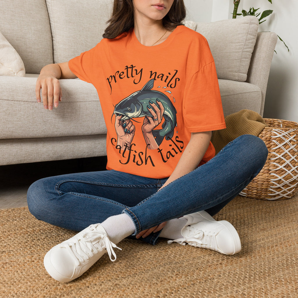 T-Shirt — “Pretty Nails, Catfish Tails” Fishing Graphic Tee