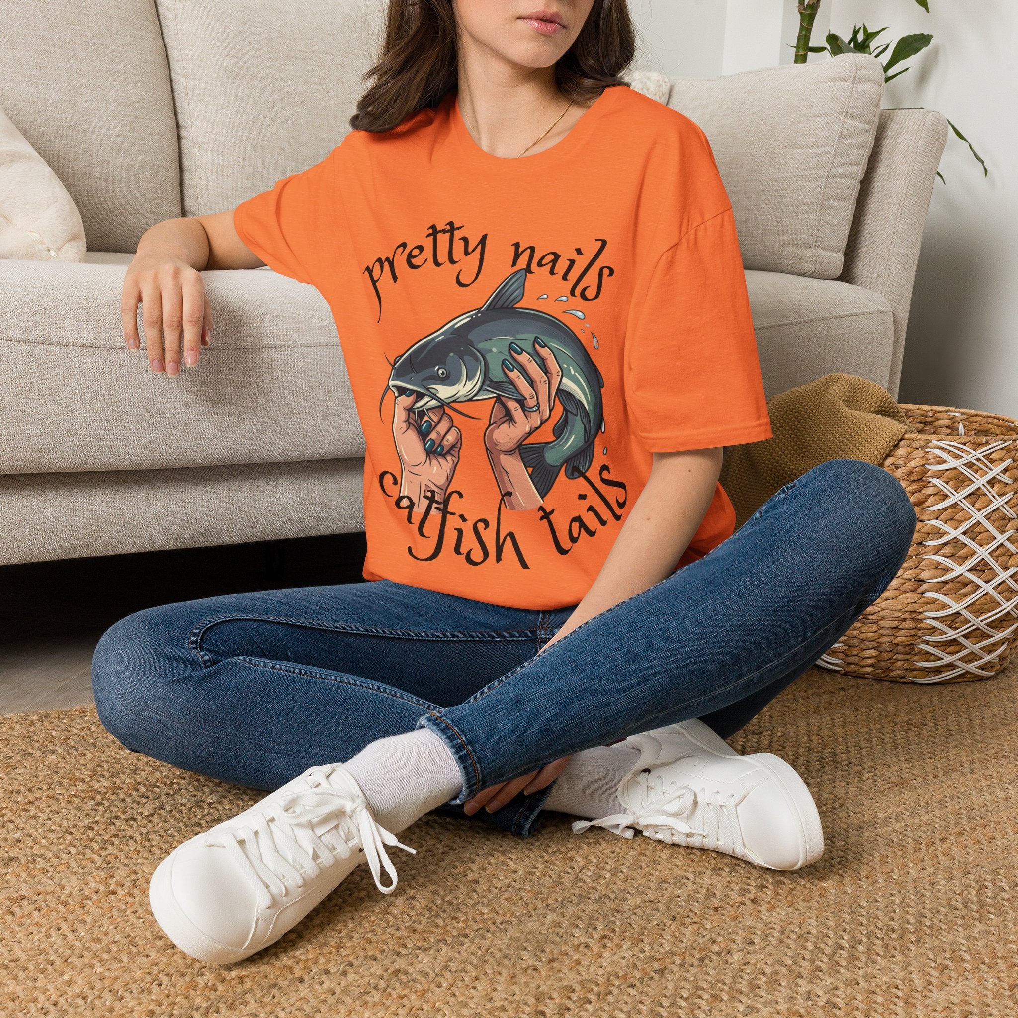 T-Shirt — “Pretty Nails, Catfish Tails” Fishing Graphic Tee