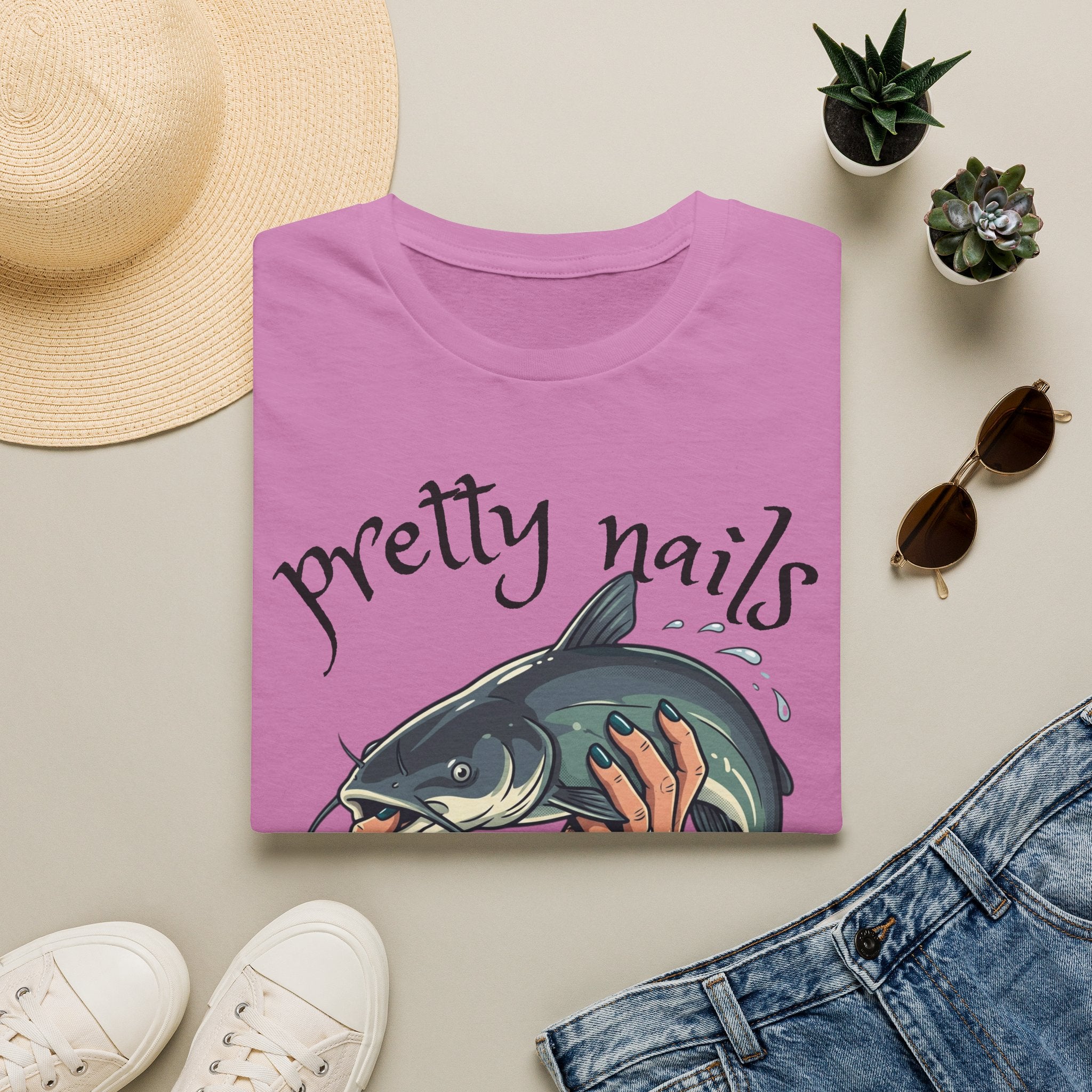 T-Shirt — “Pretty Nails, Catfish Tails” Fishing Graphic Tee