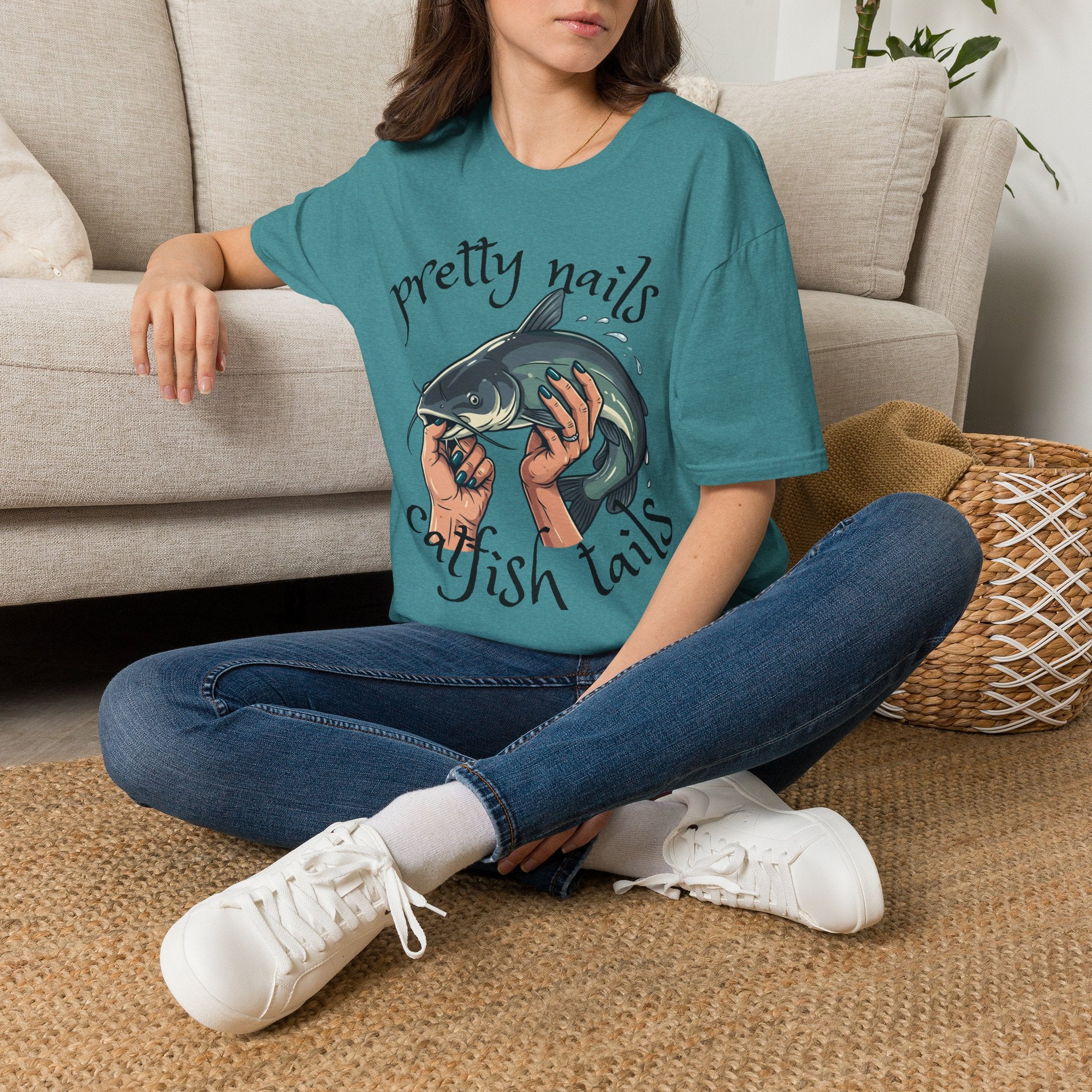 T-Shirt — “Pretty Nails, Catfish Tails” Fishing Graphic Tee
