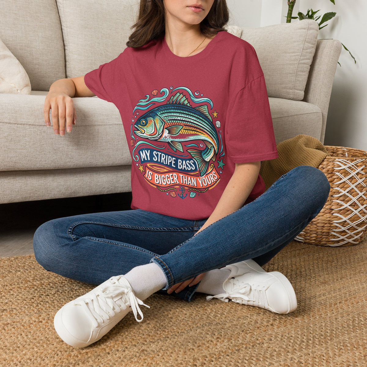 Striped Bass Fishing Tee — “My Stripe Bass Is Bigger Than Yours” Graphic T-Shirt