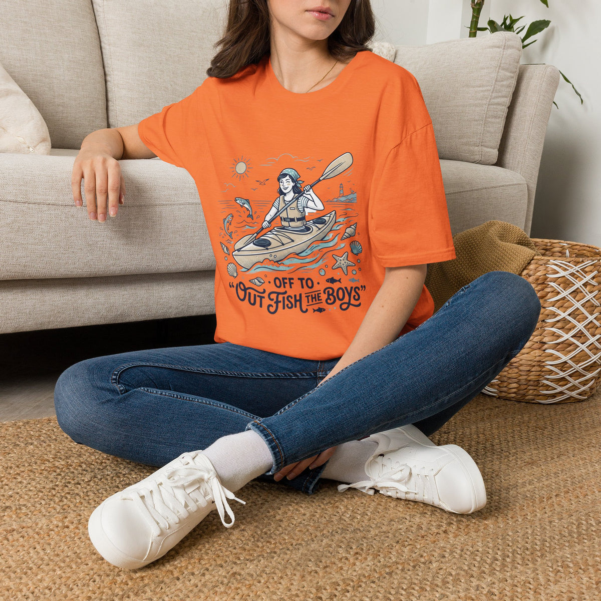 Kayaking T-Shirt — “Off to Out Fish the Boys” Outdoor Adventure Tee