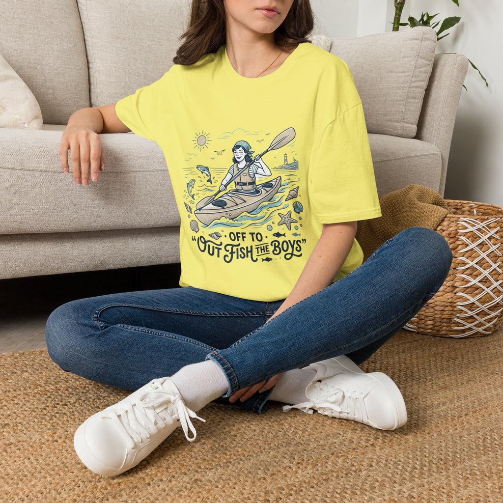 Kayaking T-Shirt — “Off to Out Fish the Boys” Outdoor Adventure Tee