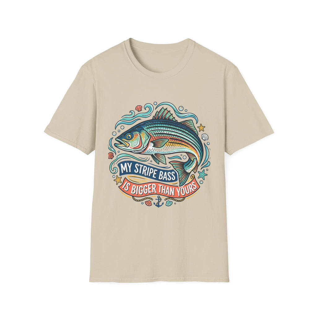 Striped Bass Fishing Tee — “My Stripe Bass Is Bigger Than Yours” Graphic T-Shirt