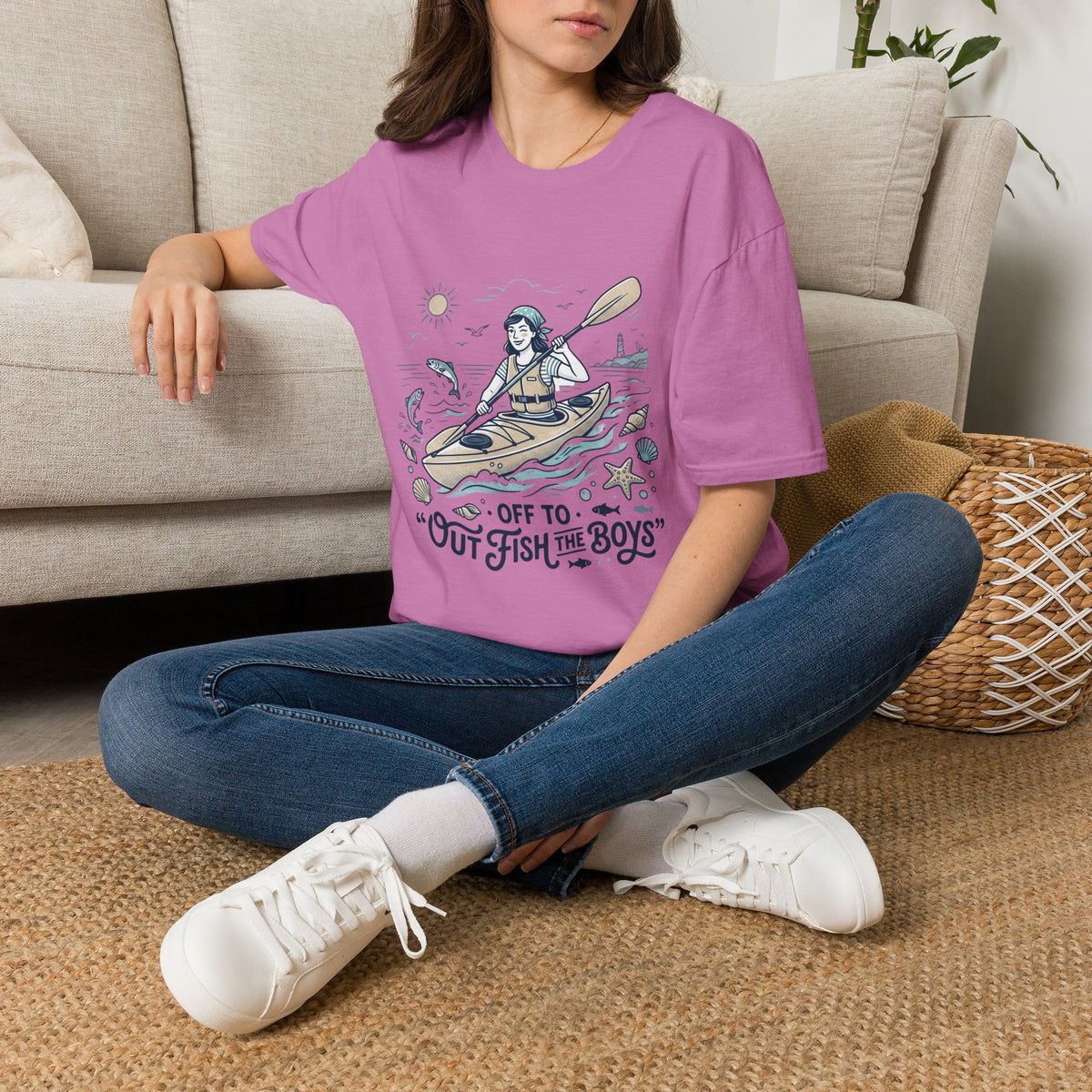 Kayaking T-Shirt — “Off to Out Fish the Boys” Outdoor Adventure Tee