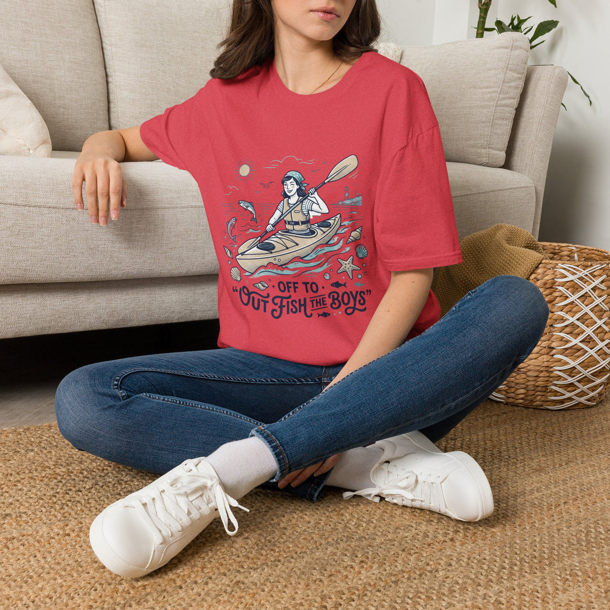 Kayaking T-Shirt — “Off to Out Fish the Boys” Outdoor Adventure Tee