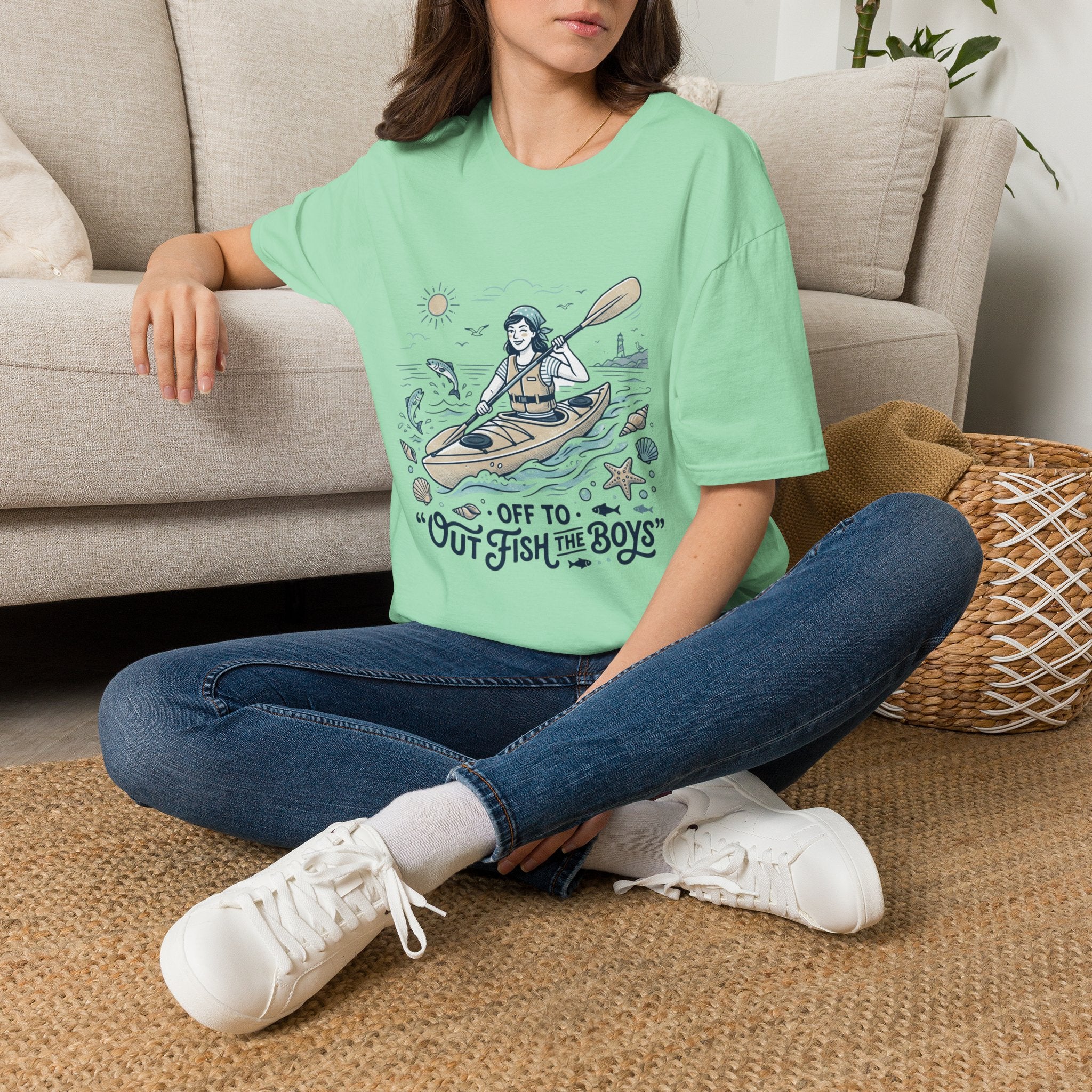 Kayaking T-Shirt — “Off to Out Fish the Boys” Outdoor Adventure Tee