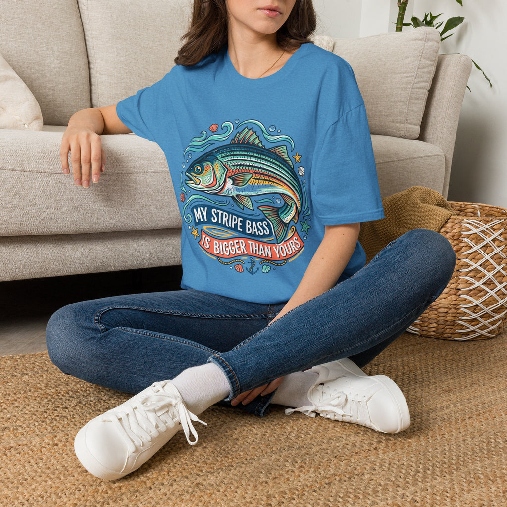 Striped Bass Fishing Tee — “My Stripe Bass Is Bigger Than Yours” Graphic T-Shirt