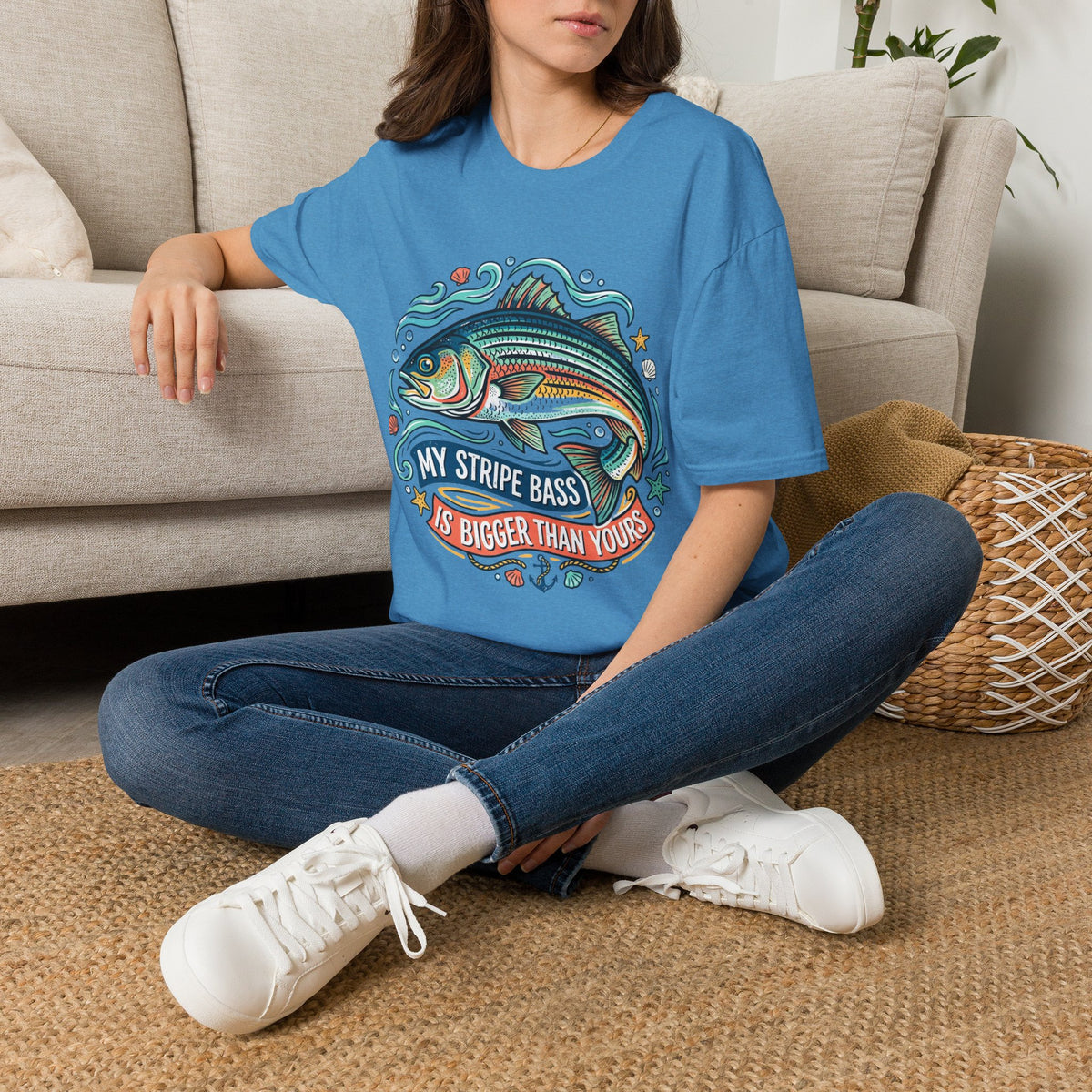 Striped Bass Fishing Tee — “My Stripe Bass Is Bigger Than Yours” Graphic T-Shirt