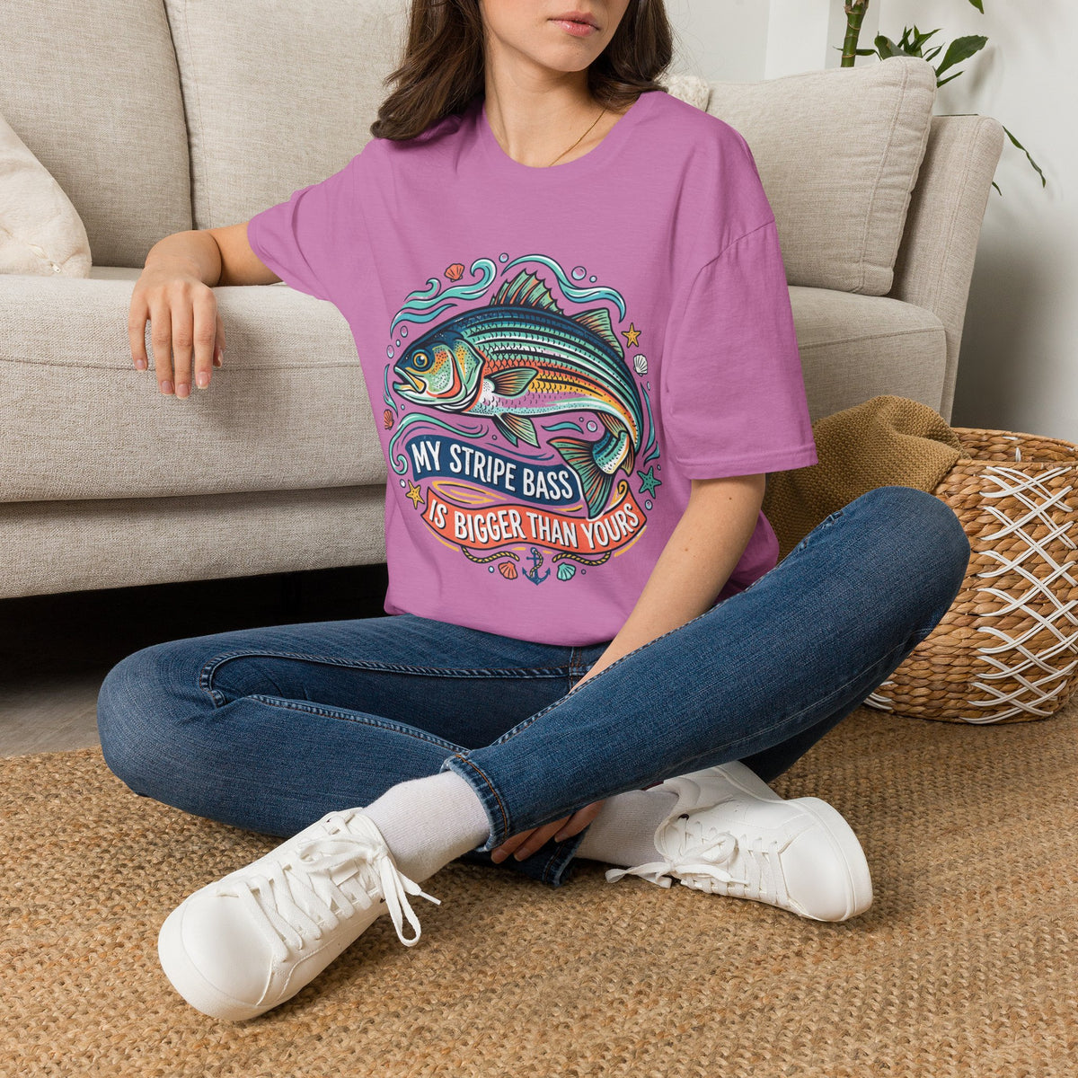 Striped Bass Fishing Tee — “My Stripe Bass Is Bigger Than Yours” Graphic T-Shirt
