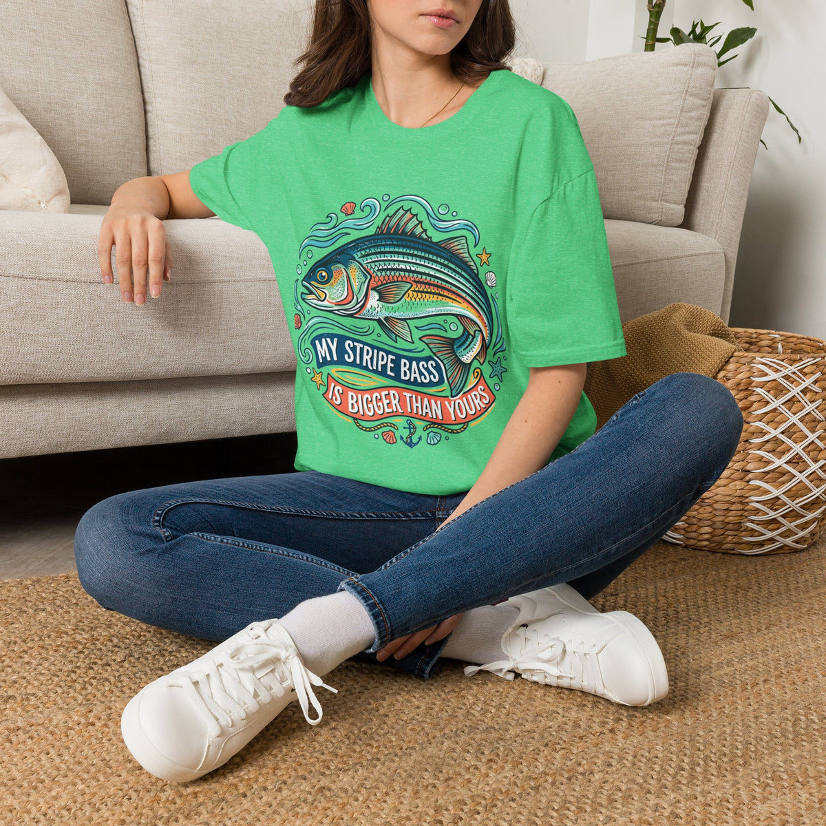 Striped Bass Fishing Tee — “My Stripe Bass Is Bigger Than Yours” Graphic T-Shirt