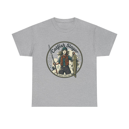Catfish Slayer Fishing T‑Shirt — Fisherman Angler Graphic Tee