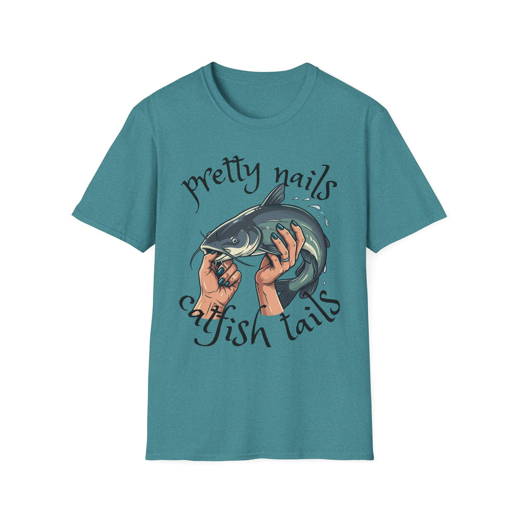 T-Shirt — “Pretty Nails, Catfish Tails” Fishing Graphic Tee