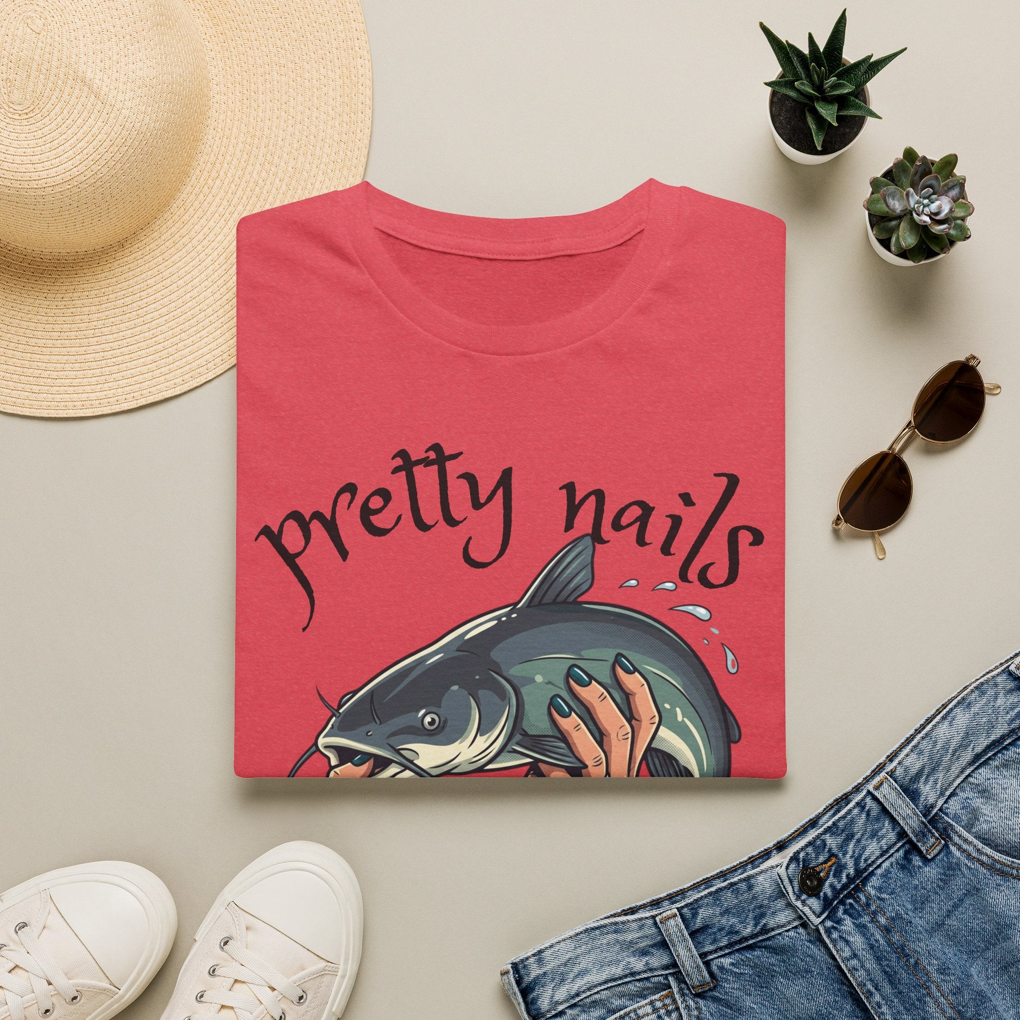 T-Shirt — “Pretty Nails, Catfish Tails” Fishing Graphic Tee