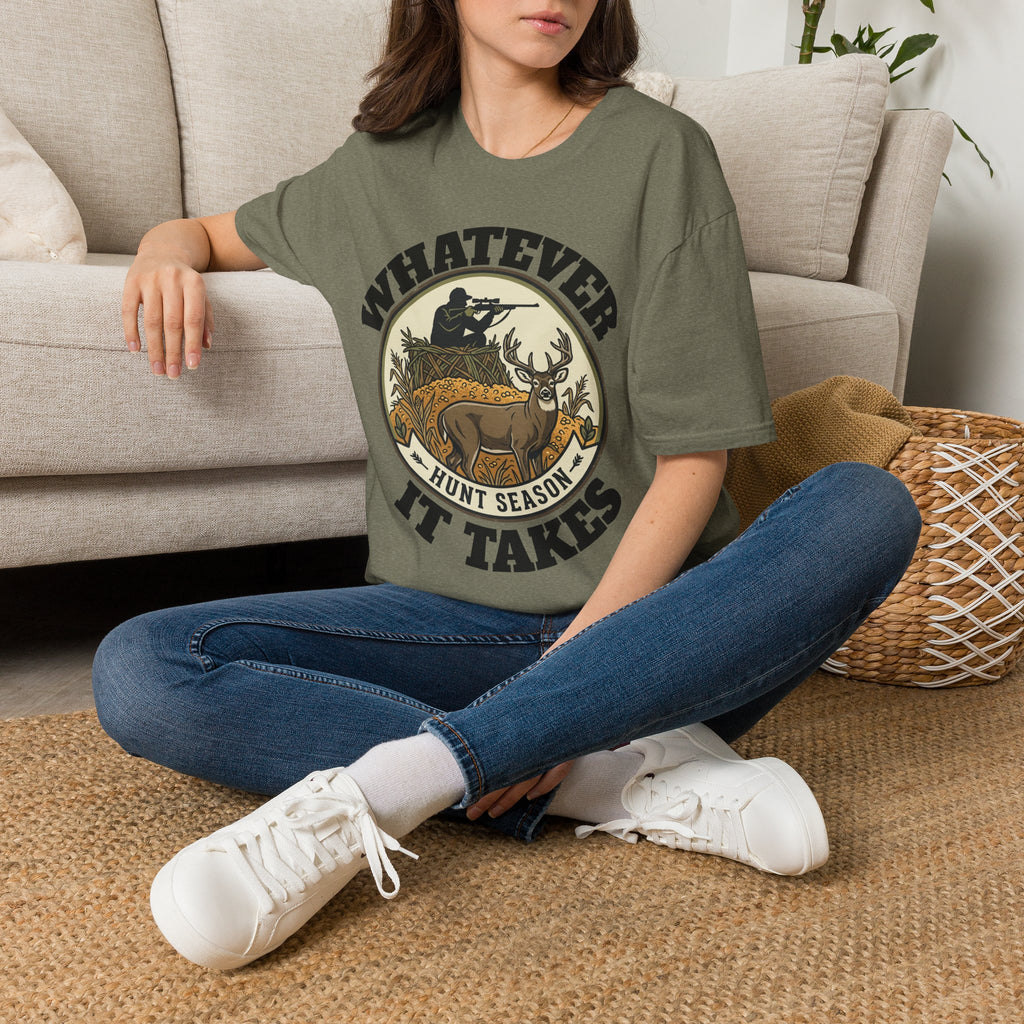 T-Shirt — "Whatever Hunt Season It Takes" Retro Hunting Graphic