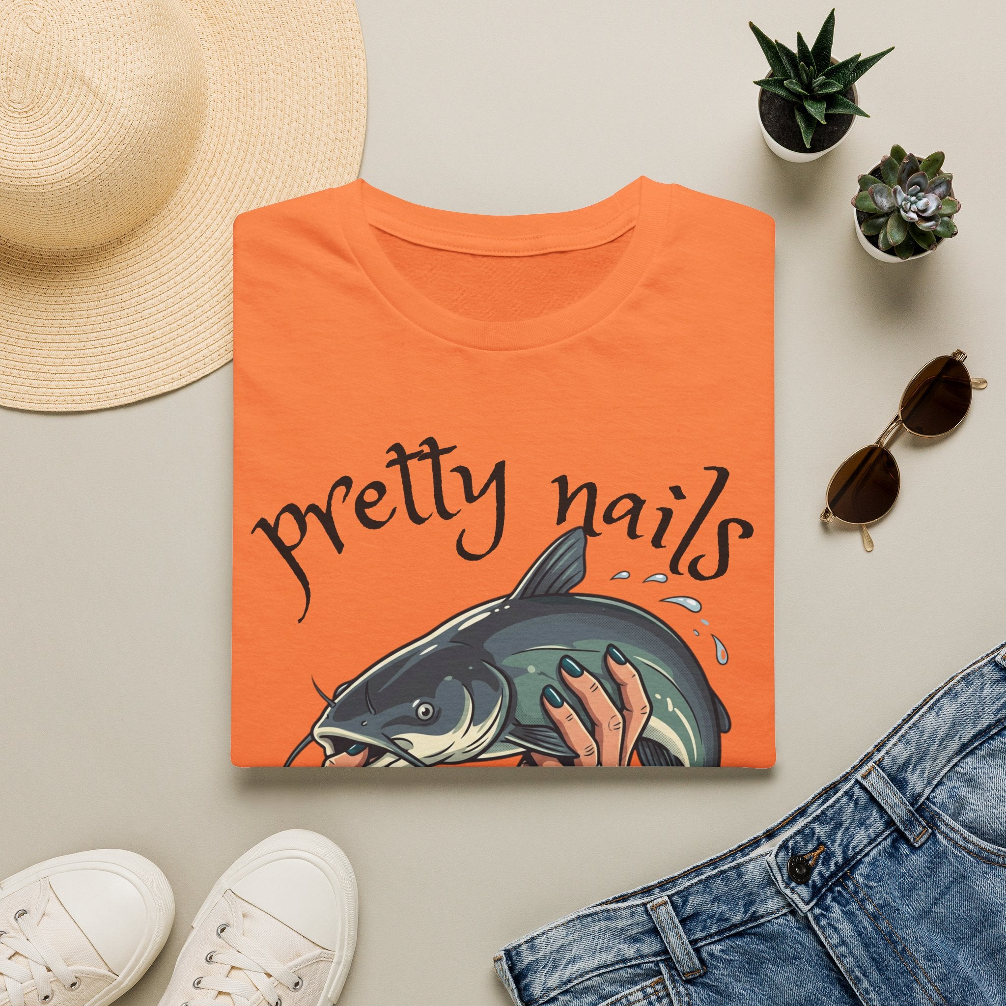 T-Shirt — “Pretty Nails, Catfish Tails” Fishing Graphic Tee
