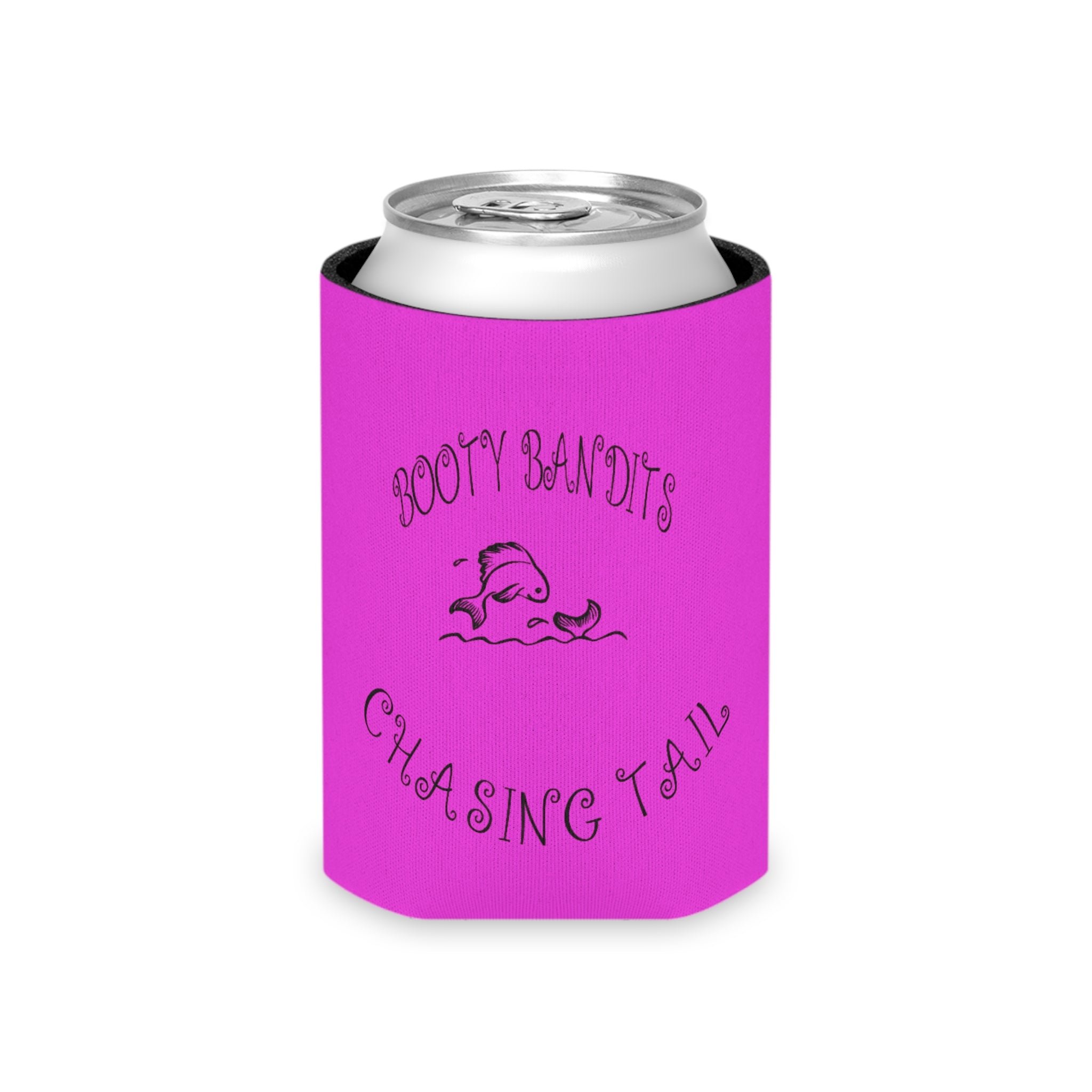 Can Cooler - "Booty Bandits Chasing Tail" Neon Pink Koozie