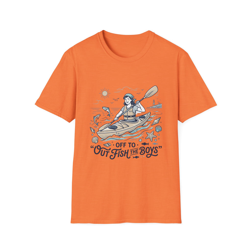 Kayaking T-Shirt — “Off to Out Fish the Boys” Outdoor Adventure Tee