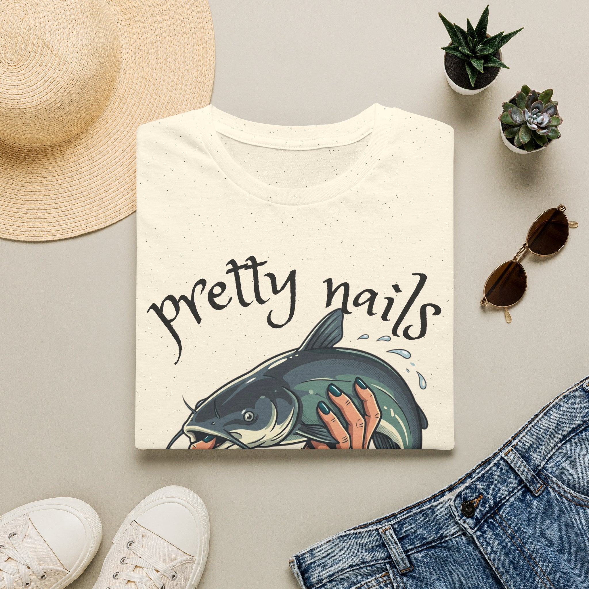 T-Shirt — “Pretty Nails, Catfish Tails” Fishing Graphic Tee