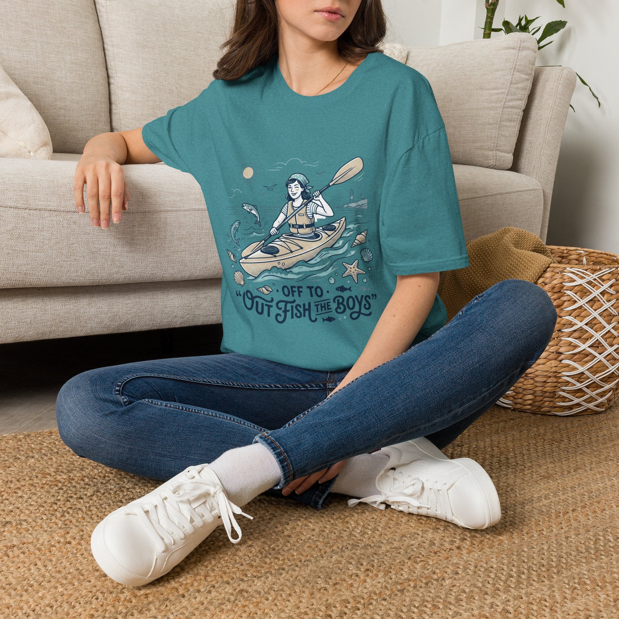 Kayaking T-Shirt — “Off to Out Fish the Boys” Outdoor Adventure Tee